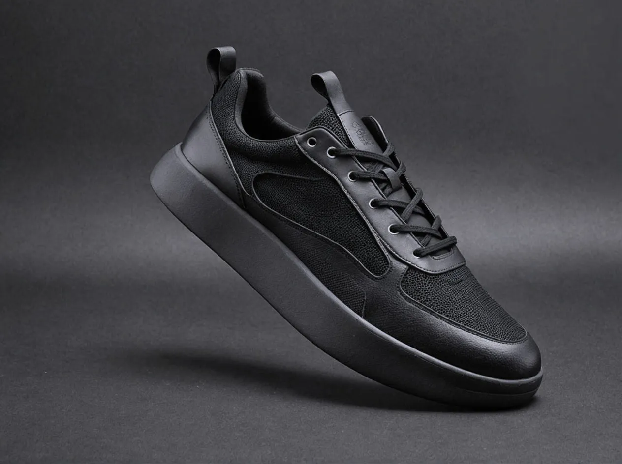 Black Leather Lace Up Running Sneaker Shoes - Summer 2024 Collection sold by Costoso Italiano
