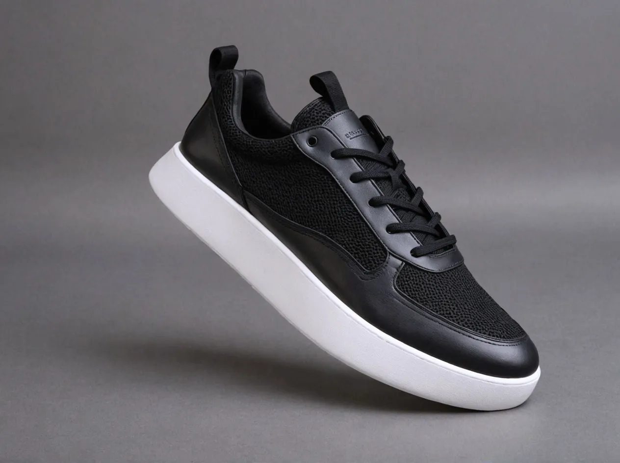 Black Leather Lace Up Running Sneaker Shoes - Summer 2024 Collection sold by Costoso Italiano