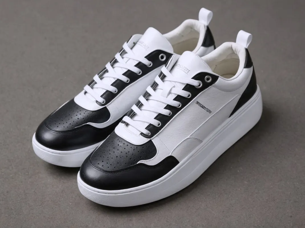 White & Black Leather Newsara Lace Up Running Sneaker Shoes - Summer 2024 Collection sold by Costoso Italiano