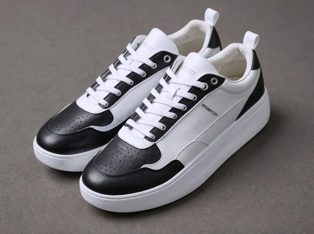 White & Black Leather Newsara Lace Up Running Sneaker Shoes - Summer 2024 Collection sold by Costoso Italiano