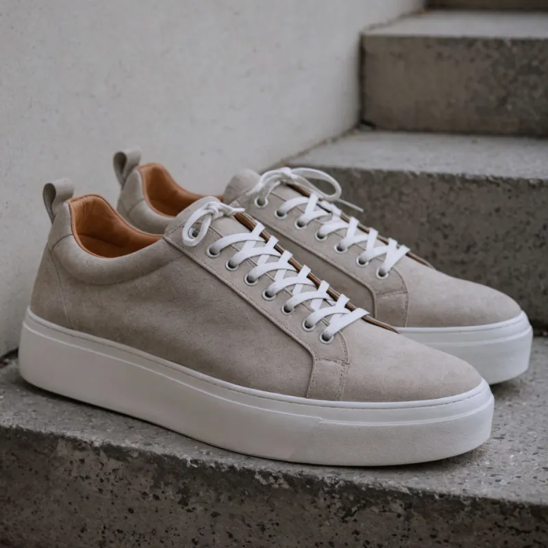Beige Suede Leather Cosma With Thick Sole Sneakers : The Dapper Edit sold by Costoso Italiano