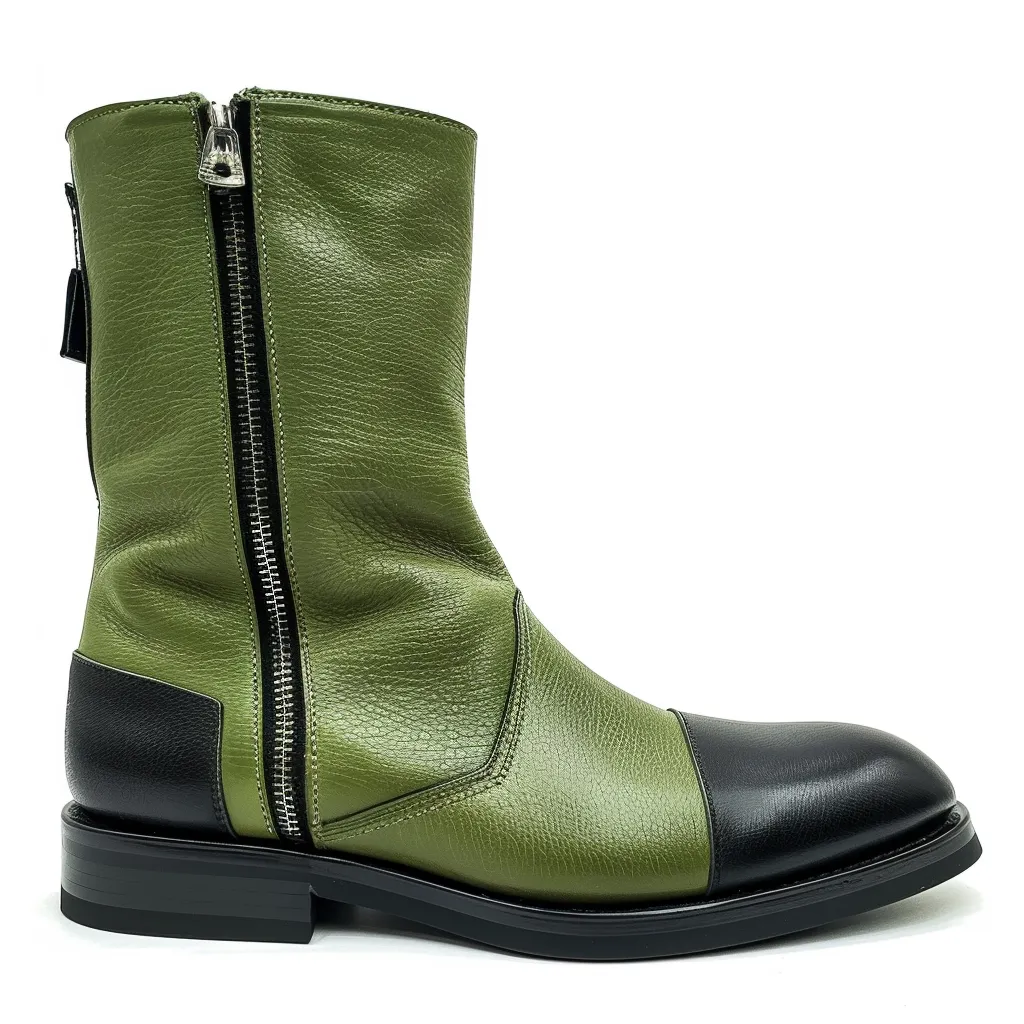 Green & Black Leather Armando Slip On Zipper Western Cowboy Boots sold by Costoso Italiano
