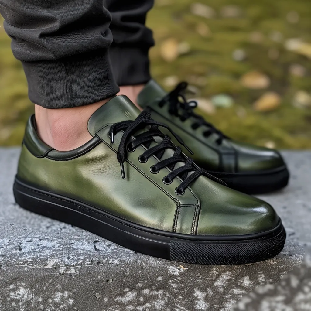Green Battista Sneaker With Black Sole sold by Costoso Italiano