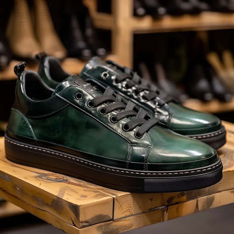 Green Benedetto Sneaker With Black Sole sold by Costoso Italiano