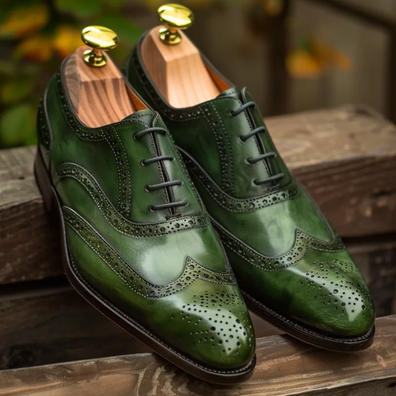 Green Leather Corrado Oxfords sold by Costoso Italiano