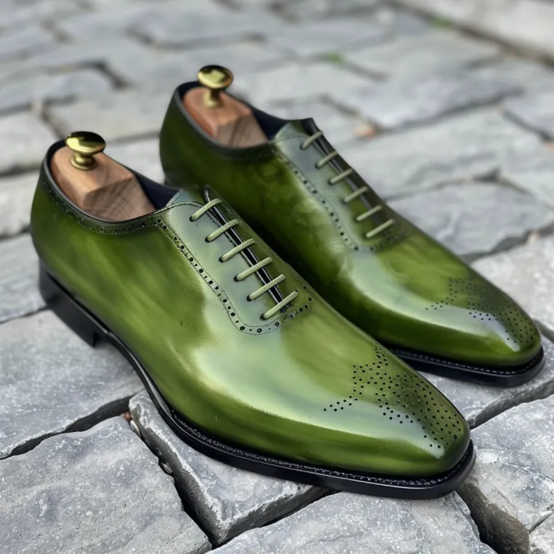 Green Leather Cosimo Oxfords sold by Costoso Italiano