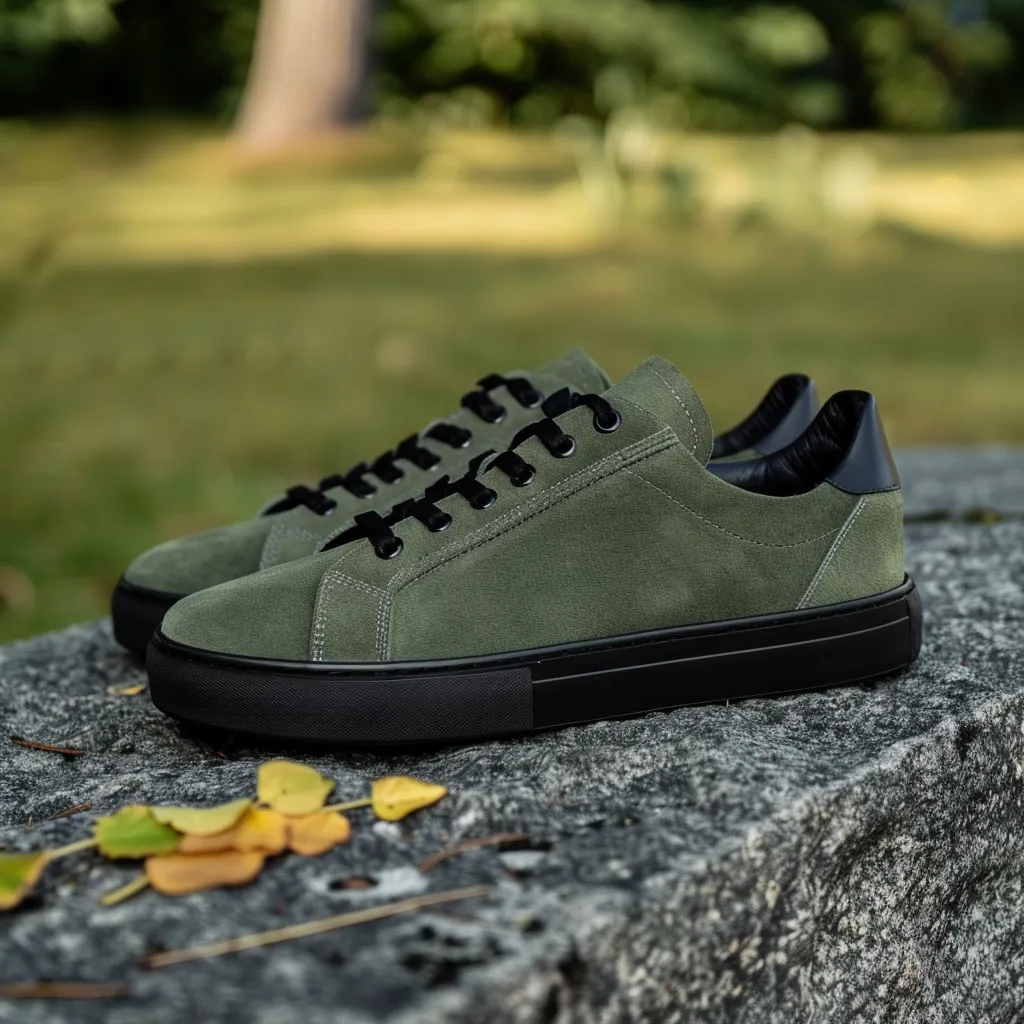 Green Suede Osvaldo Lace Up Sneakers sold by Costoso Italiano