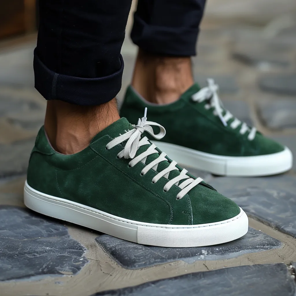 Dark Green Suede Orazio Lace Up Sneakers sold by Costoso Italiano