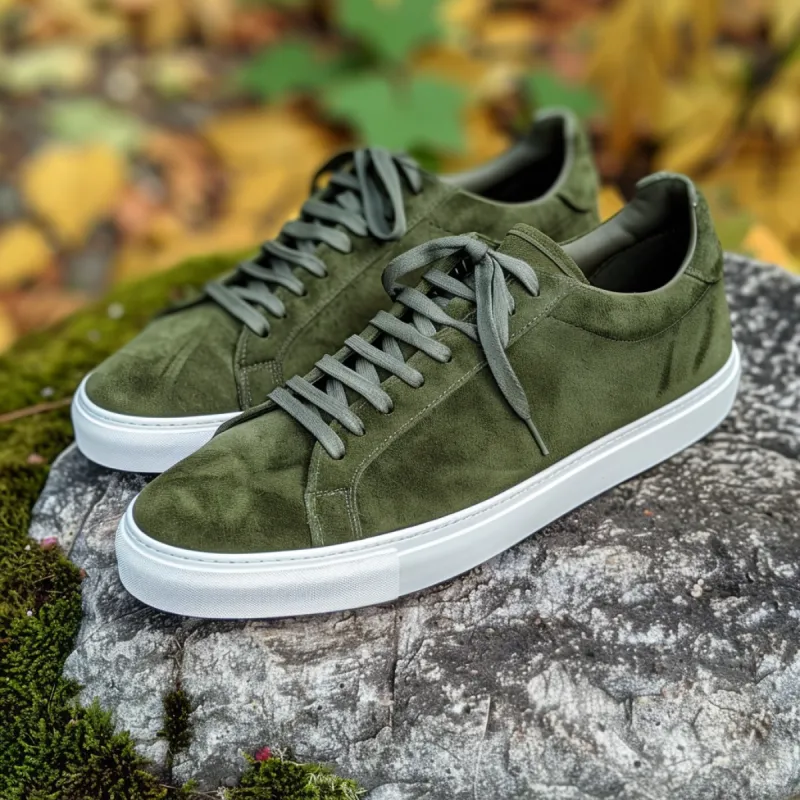 Green Suede Nino Lace Up Sneakers sold by Costoso Italiano