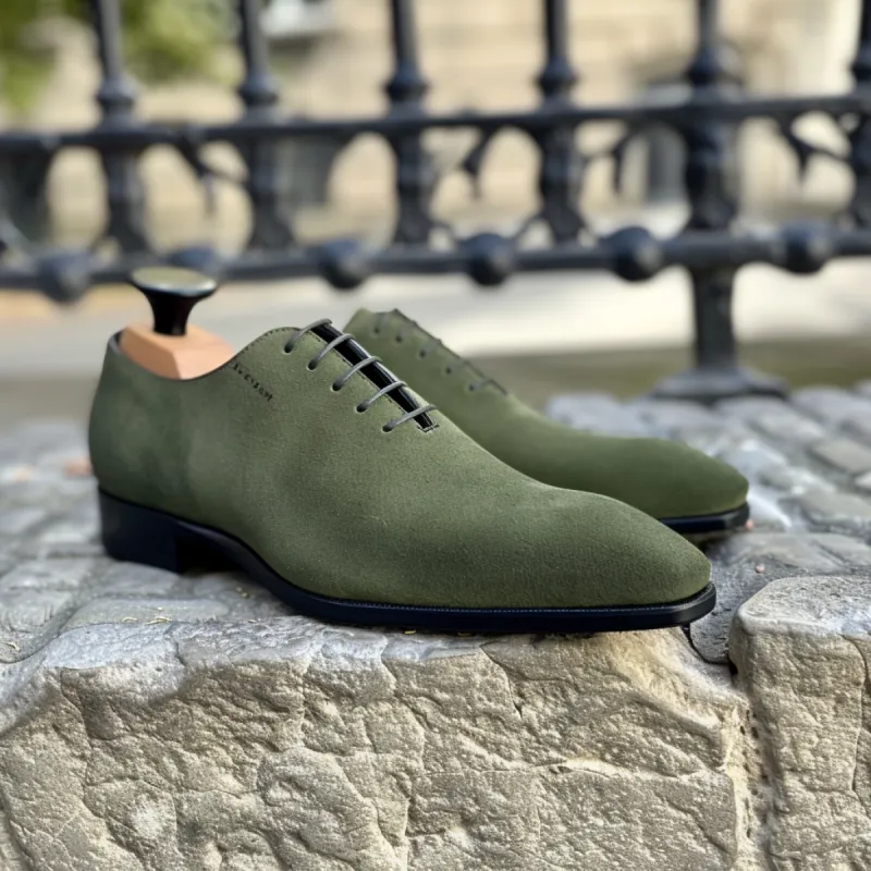 Green Suede Nando Oxfords sold by Costoso Italiano