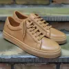 Tan Leather Severino Lace-Up Sneakers With Honey Colour Sole sold by Costoso Italiano