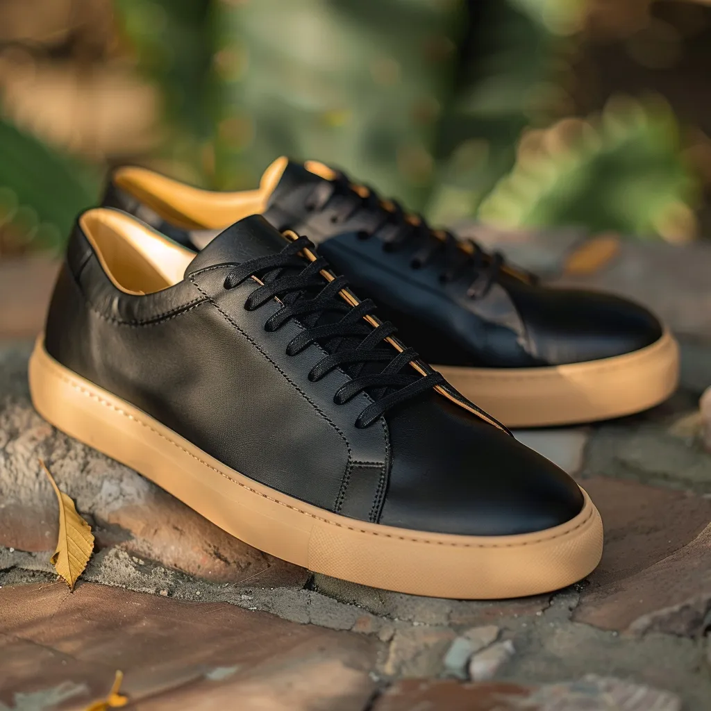 Black Leather Remigio Lace-Up Sneakers With Honey Colour Sole sold by Costoso Italiano