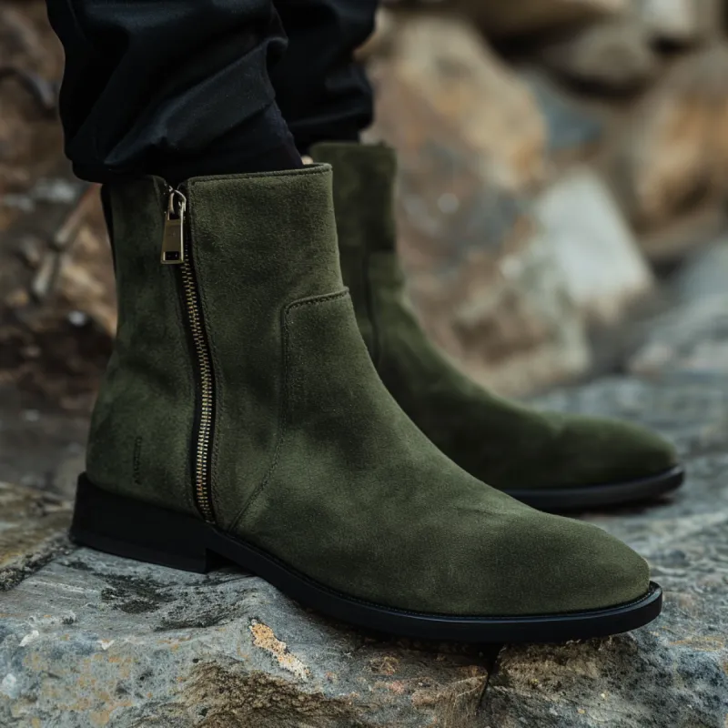 Green Suede Pompeo Zipper Boots sold by Costoso Italiano