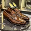 brown Croc Print Leather Celestino Loafers sold by Costoso Italiano