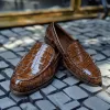 brown Croc Print Leather Bonifacio Loafers sold by Costoso Italiano