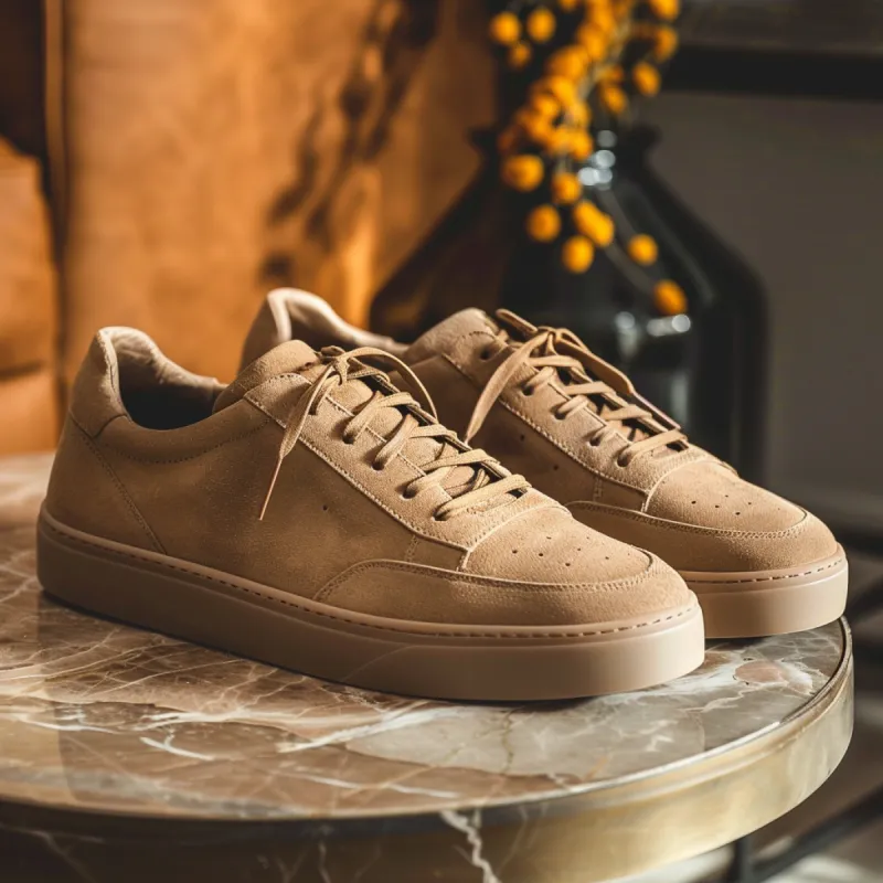 Tan Nubuck Leather Livio Sneakers sold by Costoso Italiano