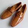 Tan Croc Print Leather Emanuele Loafers sold by Costoso Italiano