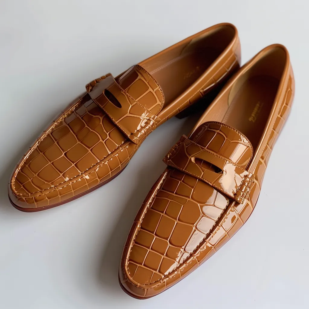 Tan Croc Print Leather Emanuele Loafers sold by Costoso Italiano