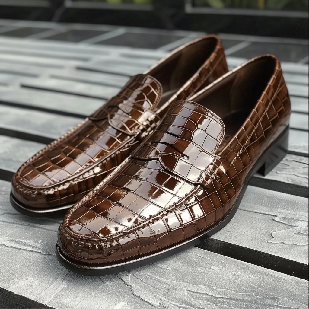 brown Croc Print Leather Demetrio Loafers sold by Costoso Italiano
