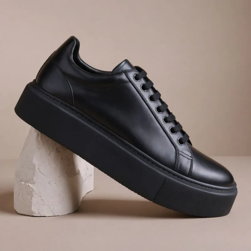 Black Leather Colombano With Thick Sole Sneakers sold by Costoso Italiano
