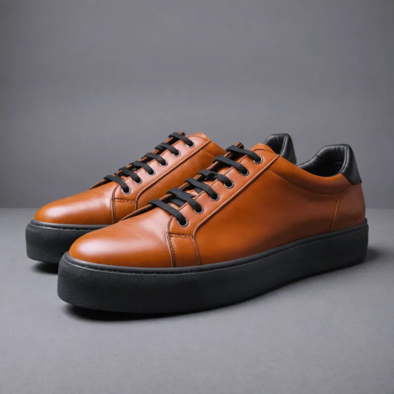 Tan Leather Diletto With Thick Black Sole Sneakers sold by Costoso Italiano