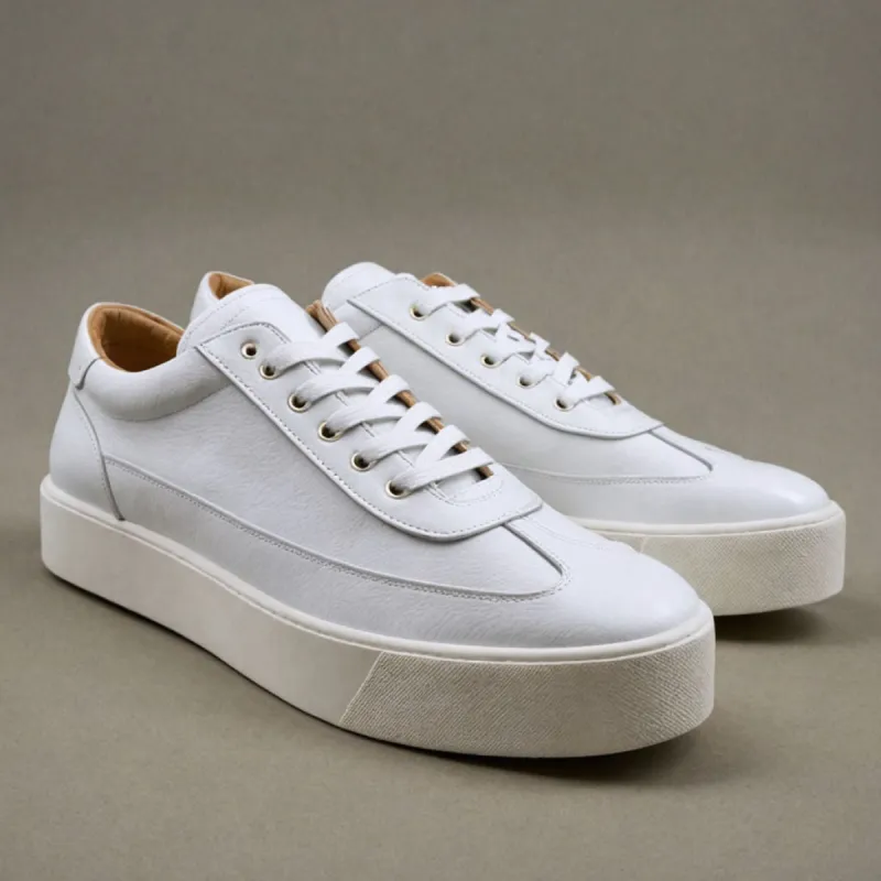White Leather Dionigi With Thick White Sole Sneakers sold by Costoso Italiano