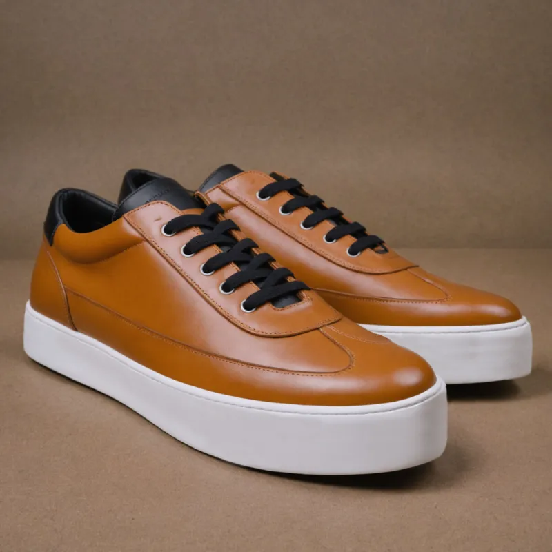 Tan Leather Dionigi With Thick White Sole Sneakers sold by Costoso Italiano