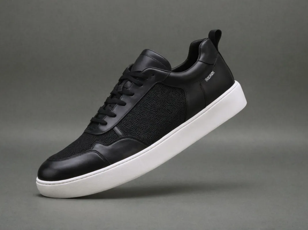 Black Leather Newsara Lace Up Running Sneaker Shoes With White Sole - Summer 2024 Collection sold by Costoso Italiano
