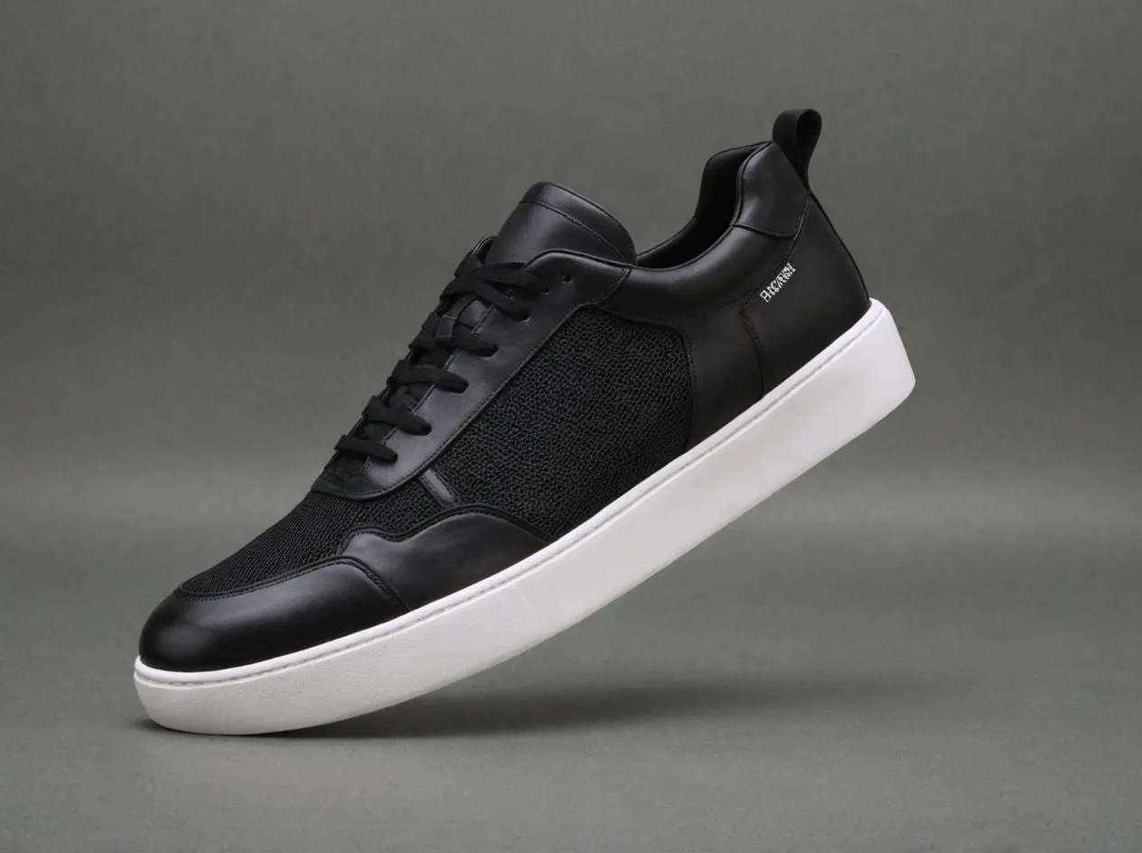 Black Leather Newsara Lace Up Running Sneaker Shoes With White Sole - Summer 2024 Collection sold by Costoso Italiano