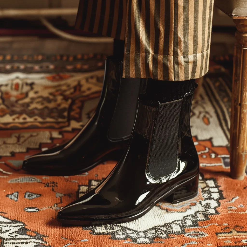 Black Patent Leather Araldo Slip On Pointed Chelsea Boots sold by Costoso Italiano