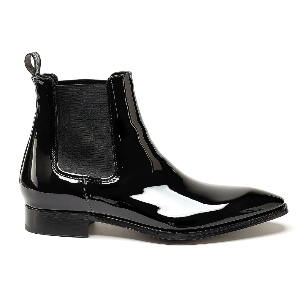 Black Patent Leather Alfredo Slip On Pointed Chelsea Boots for Men sold by Costoso Italiano
