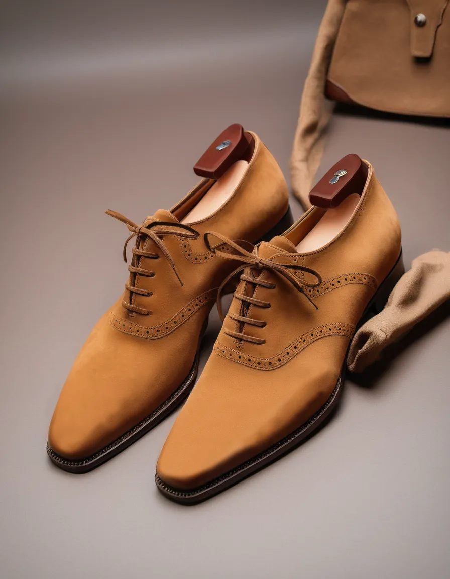 Tan Suede Leather Kratio Brogue Oxfords - Formal Shoes sold by Costoso Italiano