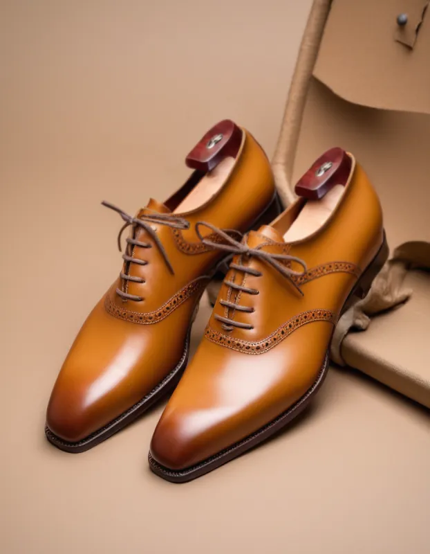 Tan Leather Kratio Brogue Oxfords - Formal Shoes sold by Costoso Italiano