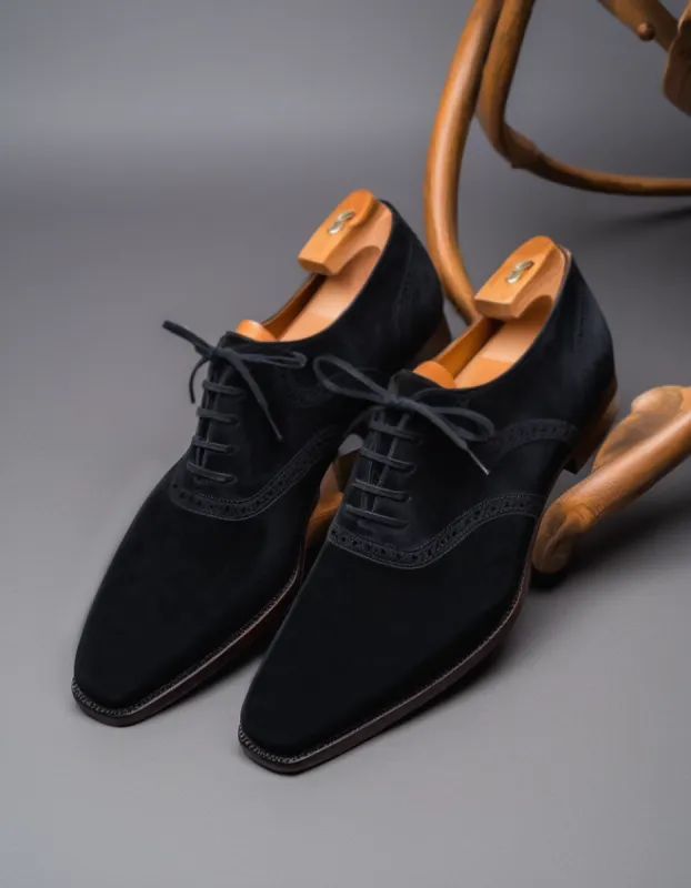 Black Suede Leather Kratio Brogue Oxfords - Formal Shoes sold by Costoso Italiano