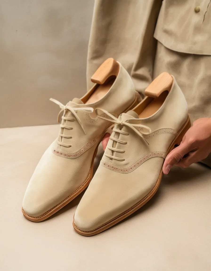 Beige Suede Leather Kratio Brogue Oxfords - Formal Shoes : The Dapper Edit sold by Costoso Italiano