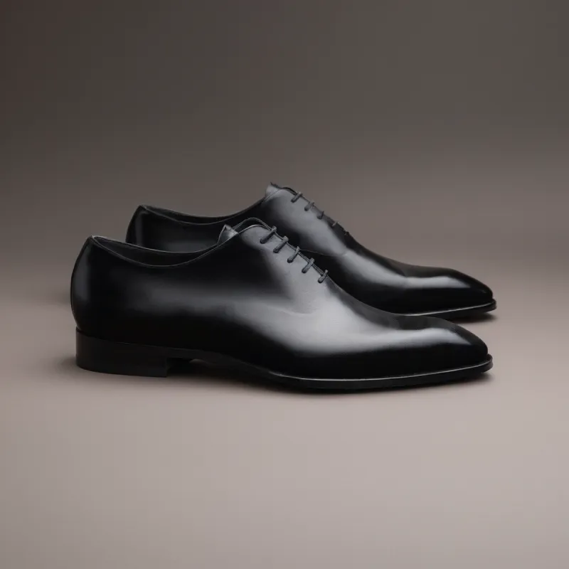 Black Leather Nandes Pointed Oxford Shoes sold by Costoso Italiano