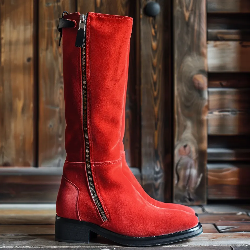 Red Suede Leather Samuele Slip-on Zipper Boot sold by Costoso Italiano