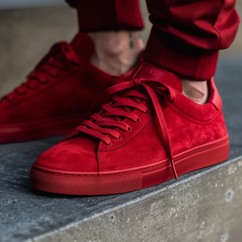 Red Suede Leather Remigio Lace-Up With Red Sole Sneakers sold by Costoso Italiano