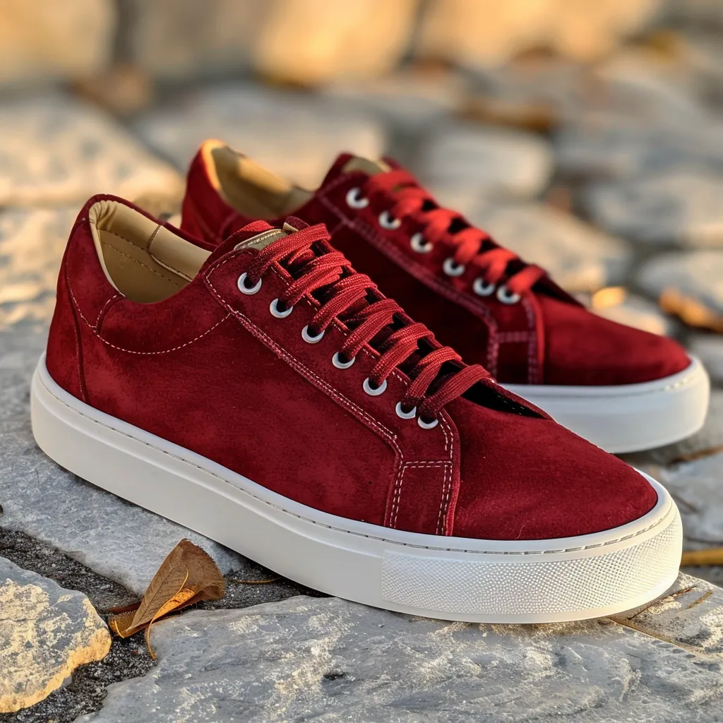 Red Suede Leather Raniero Lace-Up With White Sole Sneakers sold by Costoso Italiano