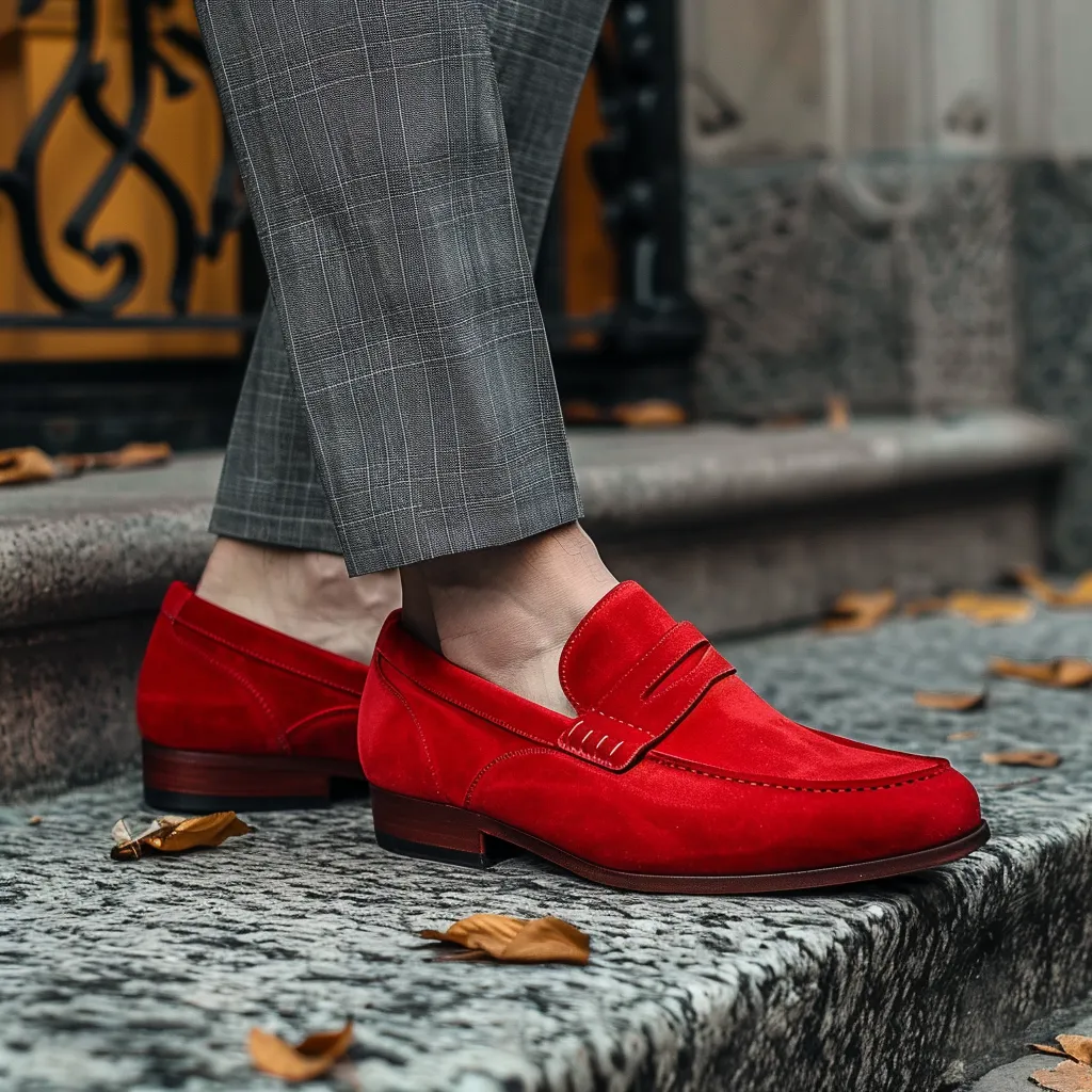 Red Suede Leather Orlando Slip-On Loafer Shoe sold by Costoso Italiano