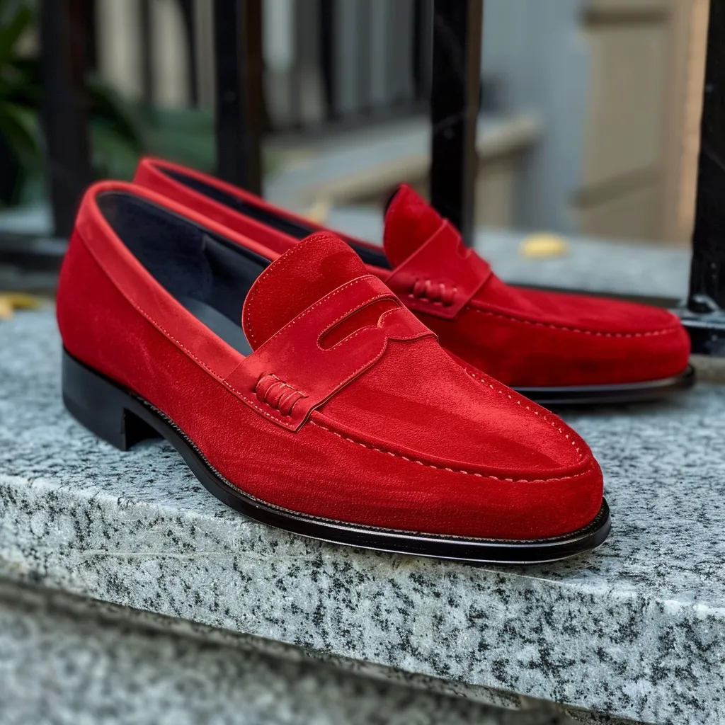 Red Suede Leather Orsino Slip-On Loafer Shoe sold by Costoso Italiano