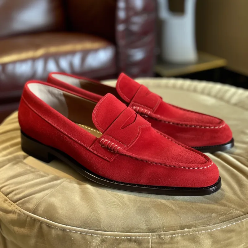 Red Suede Leather Orazio Slip-On Loafer Shoe sold by Costoso Italiano