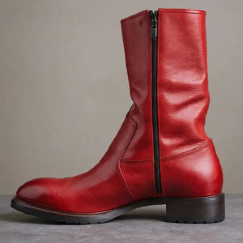 Red Leather Olindo Slip-On Zipper Boot sold by Costoso Italiano