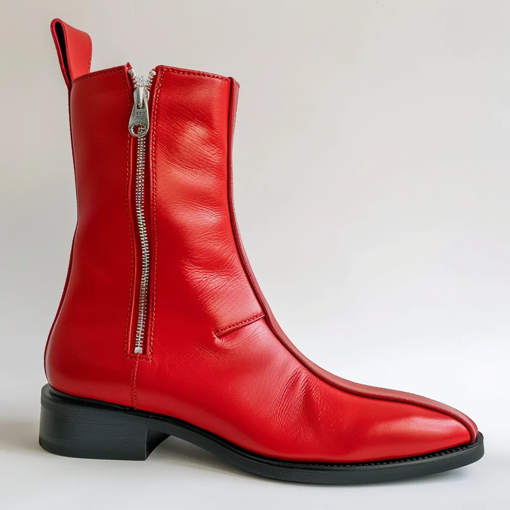 Red Leather Nicolò Slip-On Zipper Boot sold by Costoso Italiano