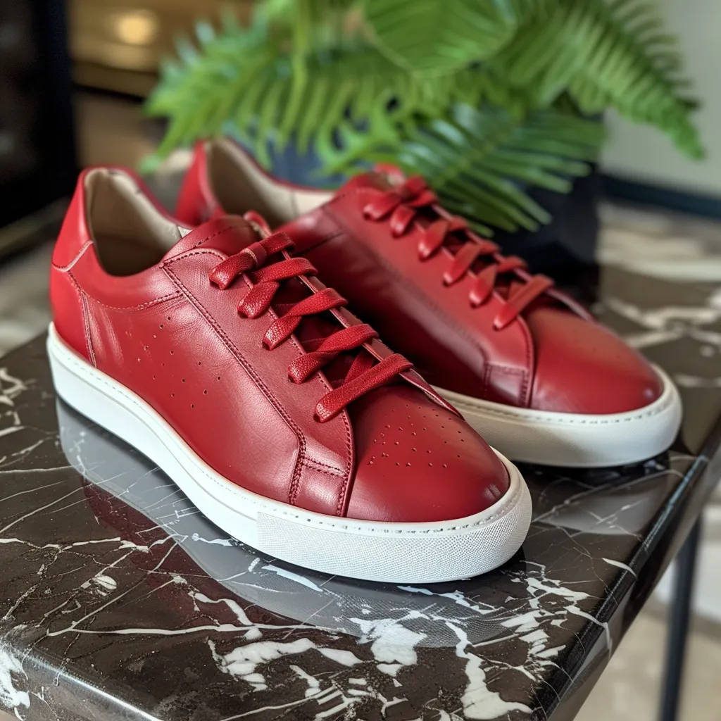 Red Leather Nazario Sneakers sold by Costoso Italiano