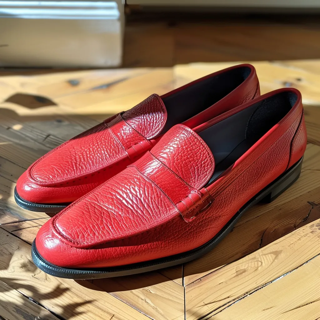 Red Leather Livio Slip On Loafer Shoes sold by Costoso Italiano