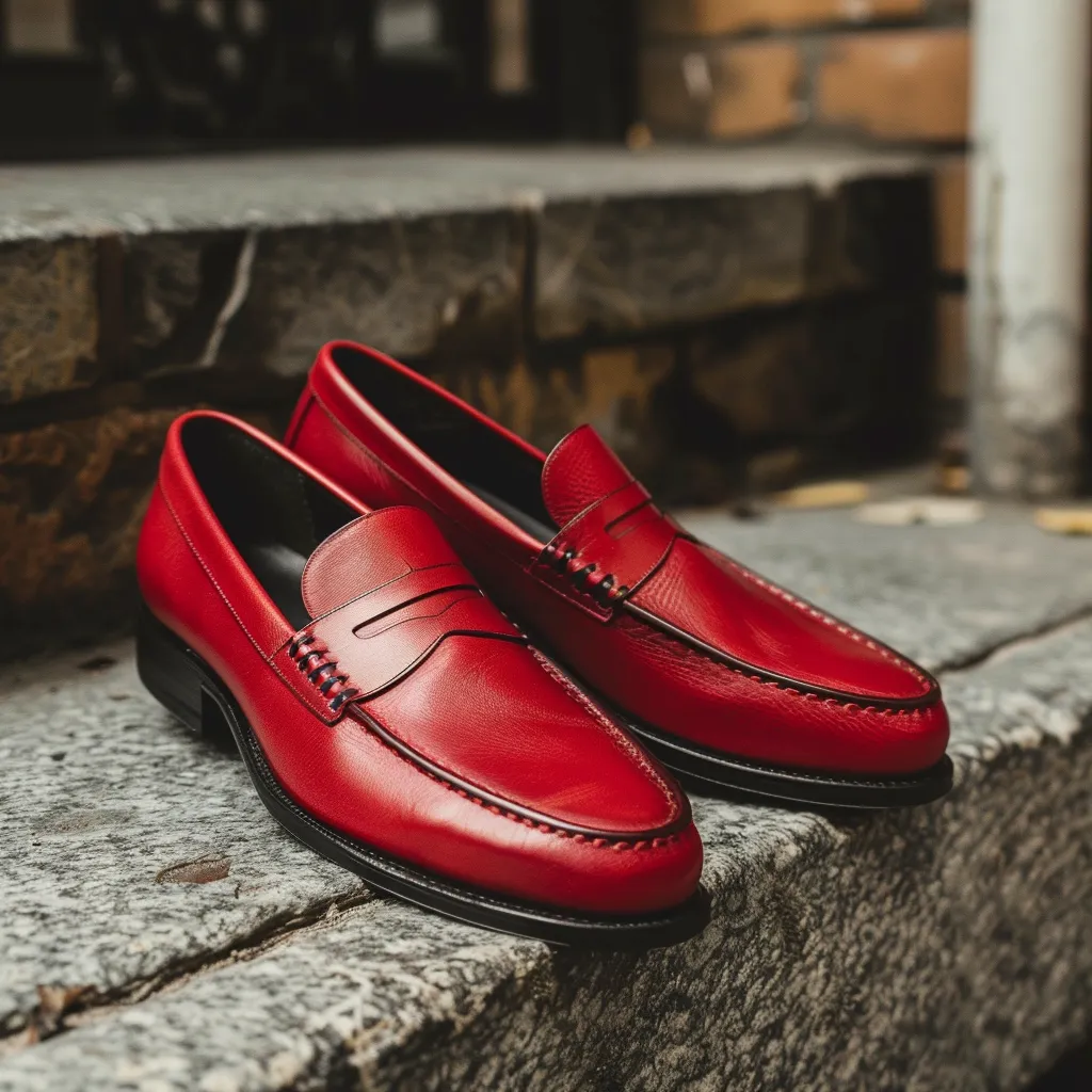 Red Leather Libero Slip On Loafer Shoes sold by Costoso Italiano