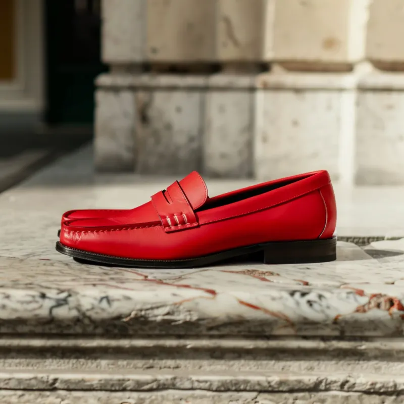 Red Leather Lino Slip On Loafer Shoes sold by Costoso Italiano