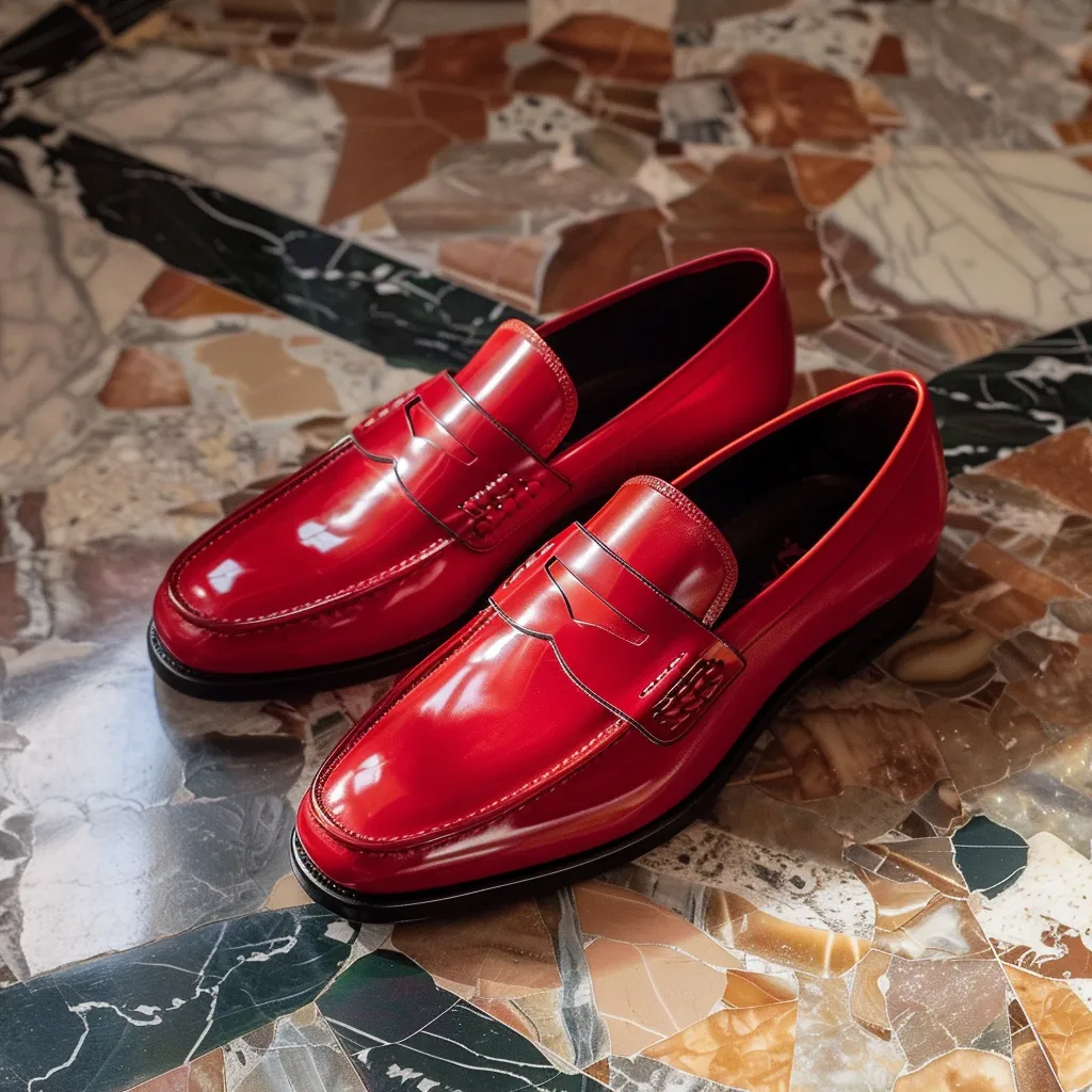 Red Leather Lamberto Slip On Loafer Shoes sold by Costoso Italiano