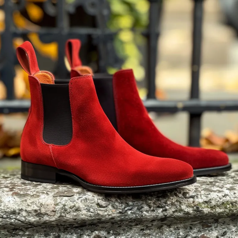Red Suede Leather Ippolito Slip On Chelsea Boot sold by Costoso Italiano
